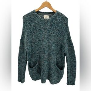 Between Me & You Teal Blue Marled Pocket‎ Sweater Cozy Textured Knit Size L